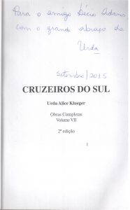 Cruzeiros do Sul, de Urda Alice Klueger, dedicatória. 001