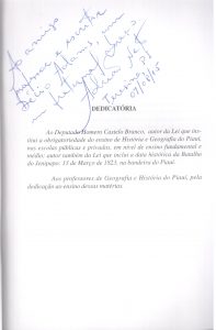 Geografia e História do Piauí para estudantes, de Adrião Neto, dedicatória 001